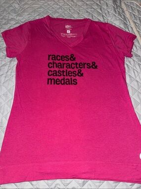 Raw Threads Disney Races Pink V-Neck Graphic Tee